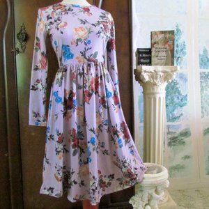LONG SLEEVED DRESS, M, ROSE PRINT FIT 'n FLARE MIDI, NWT, MODEST, PRETTY & COZY